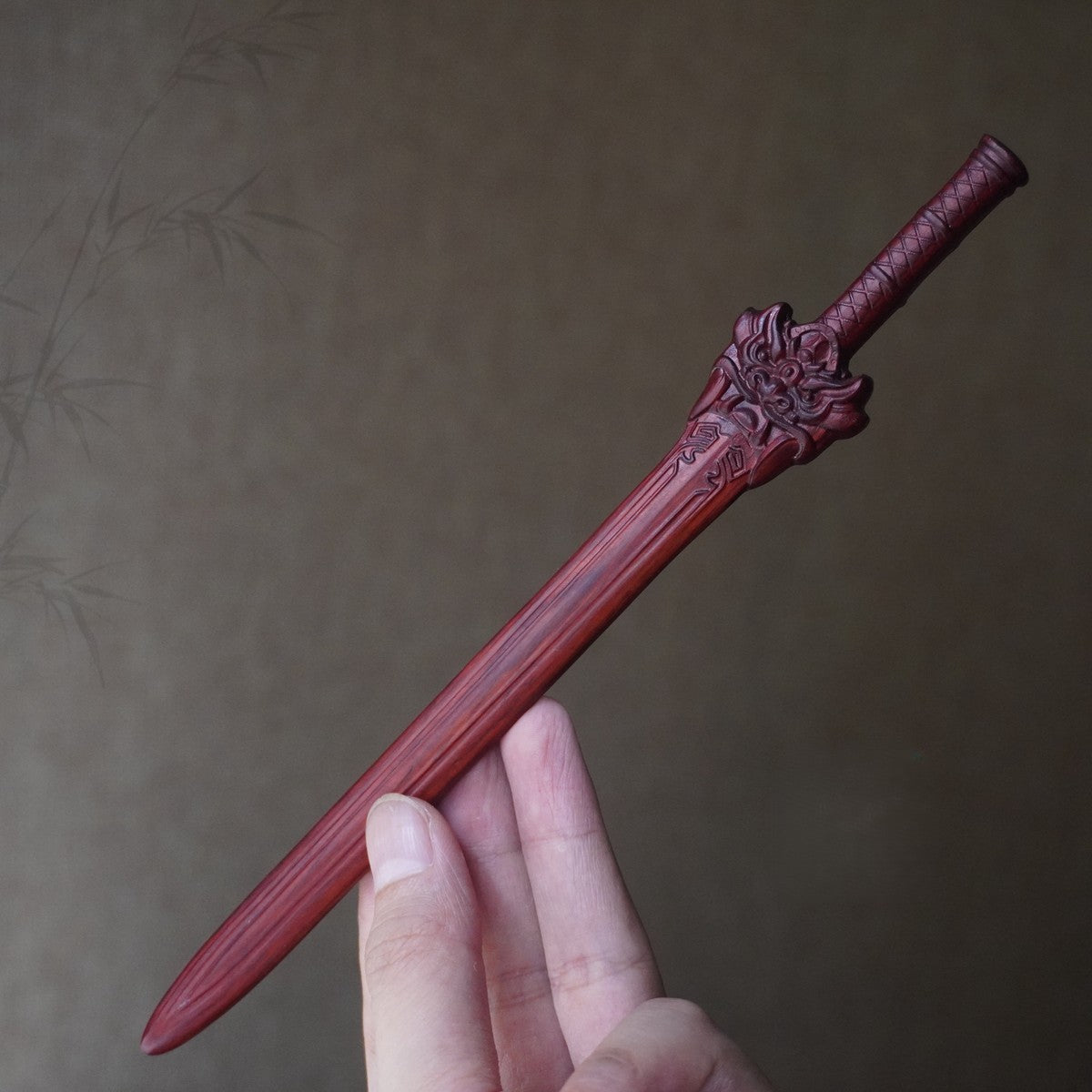 Natural Rosewood Hair Stick Set - Lion Jue Sword Design Hairpin #狮厥