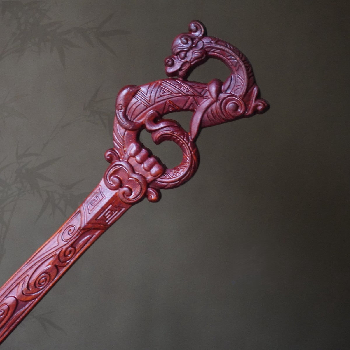 Natural African Blackwood Hair Stick - Dragon Chant Sword Design 18.8cm Hairpin #龙吟剑