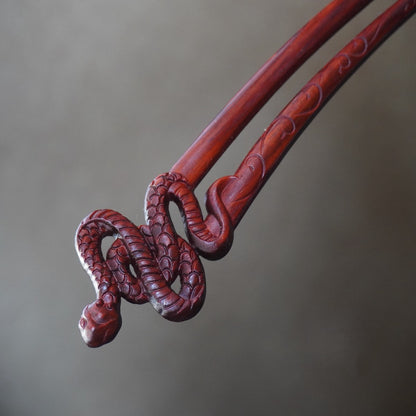 Natural Rosewood Hair Sticks Set - Snake Design Hairpin #流沙赤练