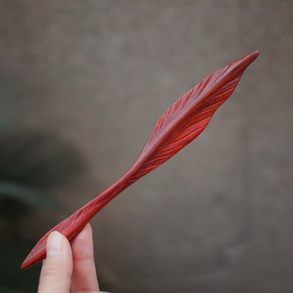 Natural African Padauk Hair Stick - Floating Leaf Design Hairpin #游叶