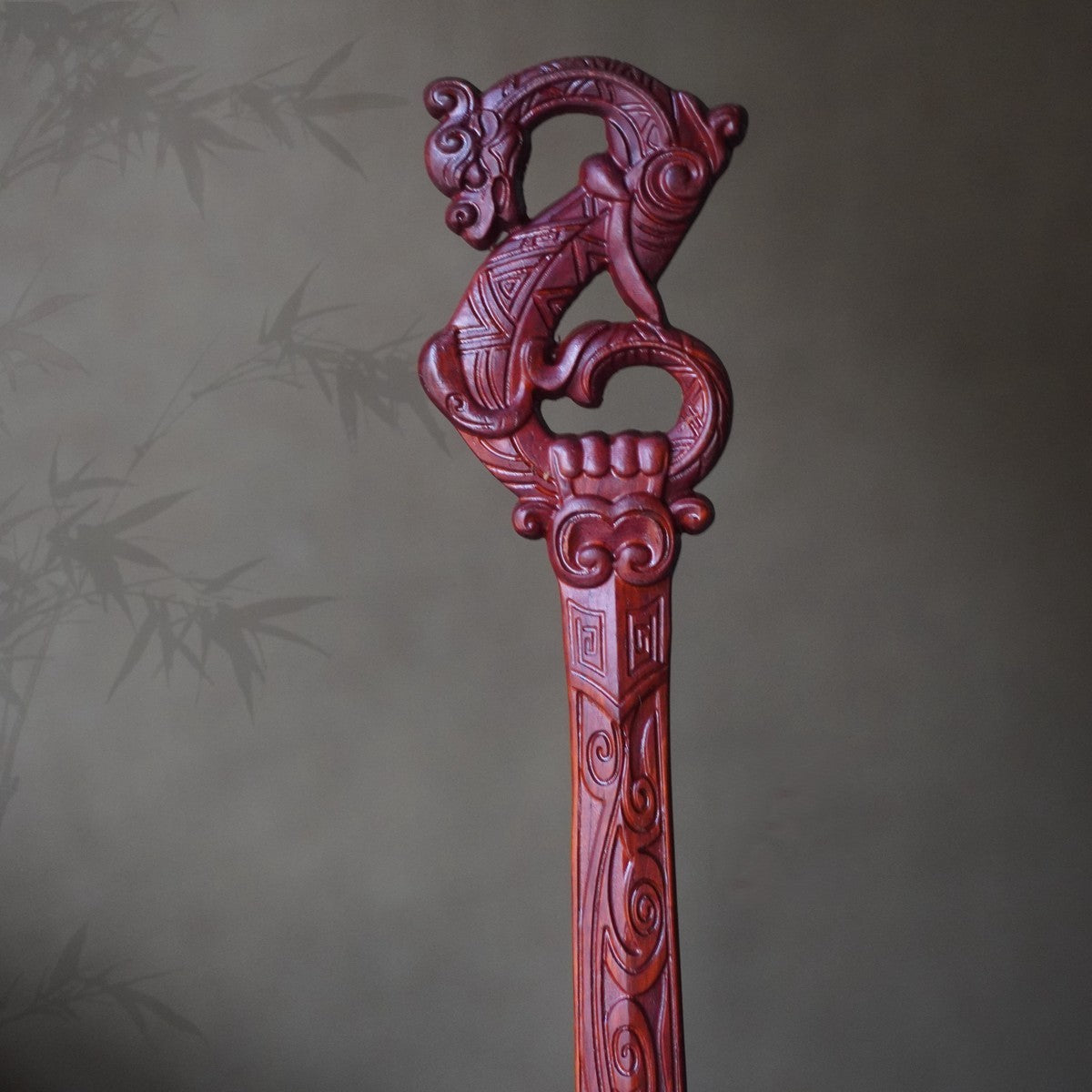 Natural African Blackwood Hair Stick - Dragon Chant Sword Design 18.8cm Hairpin #龙吟剑