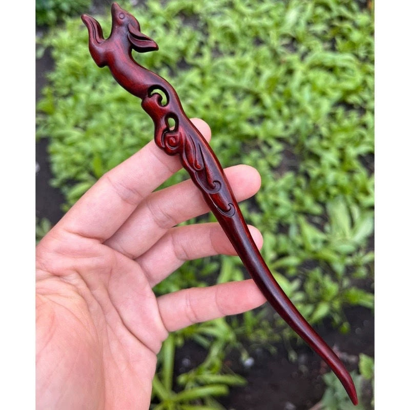 Natural Burmese Rosewood Hair Stick - Carved Wooden Hairpin Set for Women (小叶紫檀)