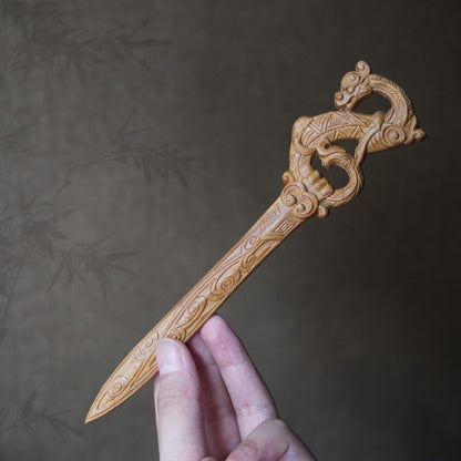Natural African Blackwood Hair Stick - Dragon Chant Sword Design 18.8cm Hairpin #龙吟剑