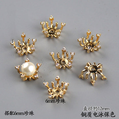 Copper Flower Bead Caps with Rhinestones - Flower Stamen Holders(#184-215)