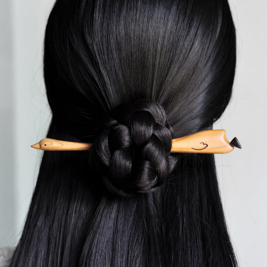 Natural Peach Wood Hair Stick - Big Goose Design 18cm Hairpin #一只鹅