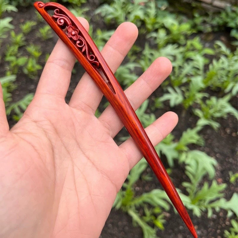 Natural Burmese Rosewood Hair Stick - Carved Wooden Hairpin Set for Women (小叶紫檀)