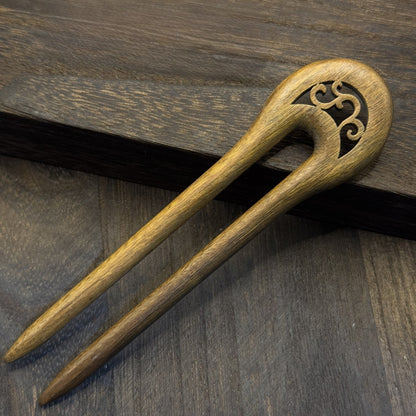 Natural Green Sandalwood U-Shaped Hair Sticks Set - 13-15cm Length #绿檀u钗合集