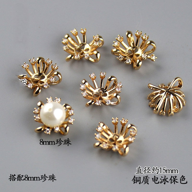 Copper Flower Bead Caps with Rhinestones - Flower Stamen Holders(#184-215)