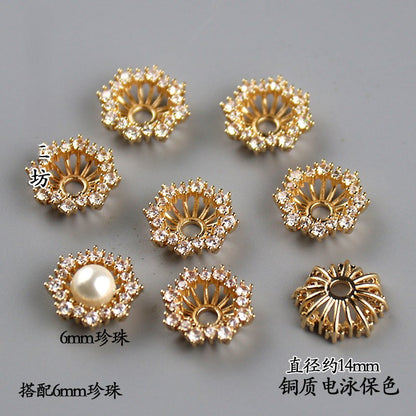 Copper Flower Bead Caps with Rhinestones - Flower Stamen Holders(#184-215)