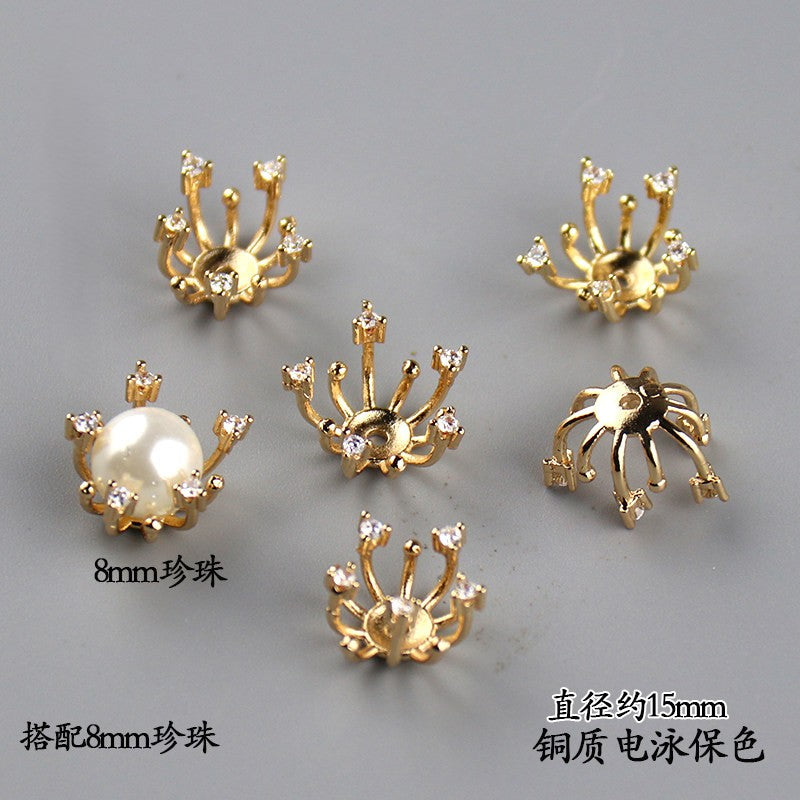 Copper Flower Bead Caps with Rhinestones - Flower Stamen Holders(#184-215)