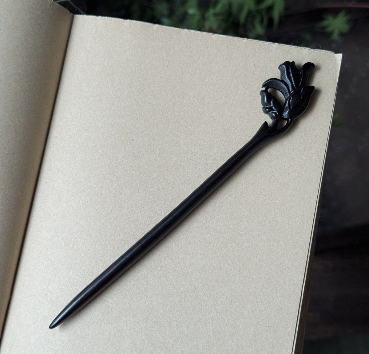 Natural African Blackwood Hair Stick Set - Handcrafted Wooden Hair Pins #紫光檀精雕