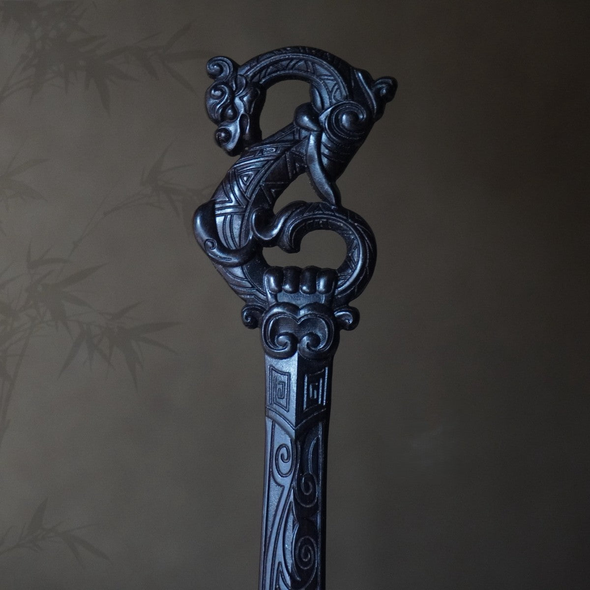 Natural African Blackwood Hair Stick - Dragon Chant Sword Design 18.8cm Hairpin #龙吟剑