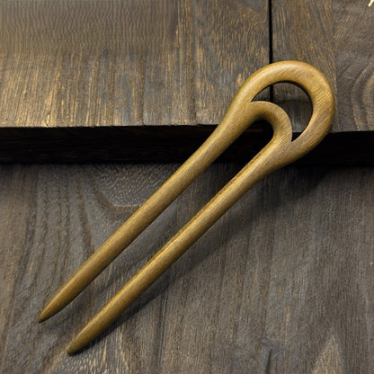 Natural Green Sandalwood U-Shaped Hair Sticks Set - 13-15cm Length #绿檀u钗合集