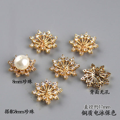 Copper Flower Bead Caps with Rhinestones - Flower Stamen Holders(#184-215)