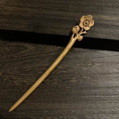 Natural Aged Peach Wood Hair Stick Set - Assorted Floral and Nature Designs Hairpins #老桃木簪合集