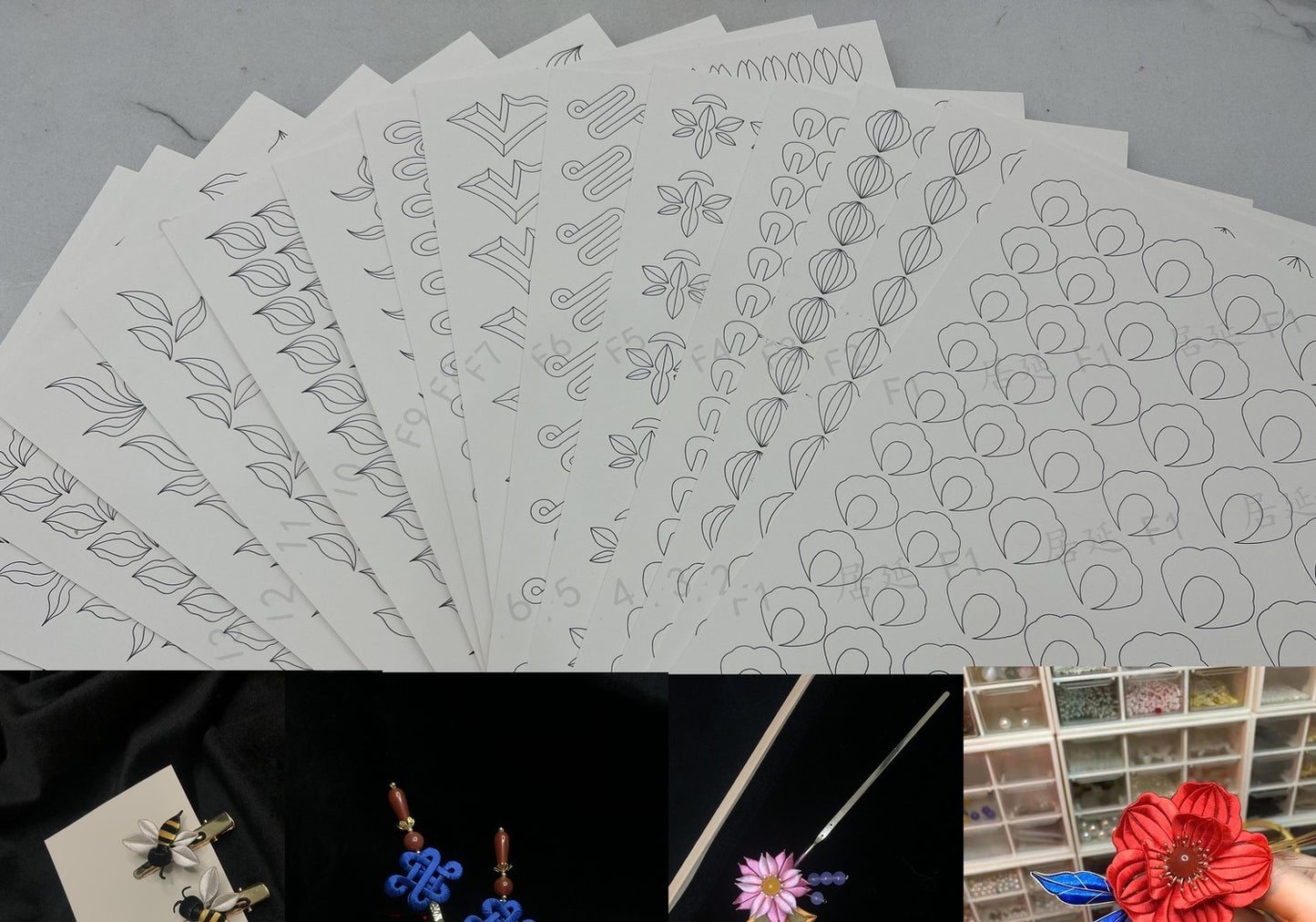 JY DIY Chanhua Paper Template for Traditional Hair Accessories - F Series