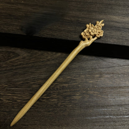 Natural Peach Wood Hair Stick Set - Assorted Floral and Nature Designs Hairpins #桃木发簪合集
