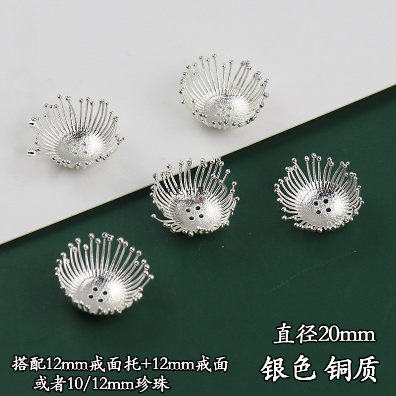 Copper Flower Bead Caps with Rhinestones - Flower Stamen Holders(#20-28)