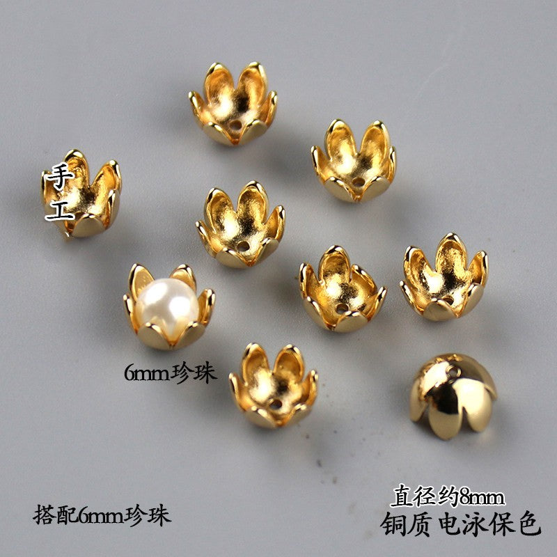 Copper Flower Bead Caps with Rhinestones - Flower Stamen Holders(#184-215)