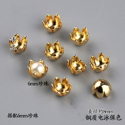 Copper Flower Bead Caps with Rhinestones - Flower Stamen Holders(#184-215)