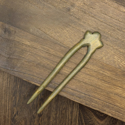 Natural Green Sandalwood U-Shaped Hair Sticks Set - 13-15cm Length #绿檀u钗合集