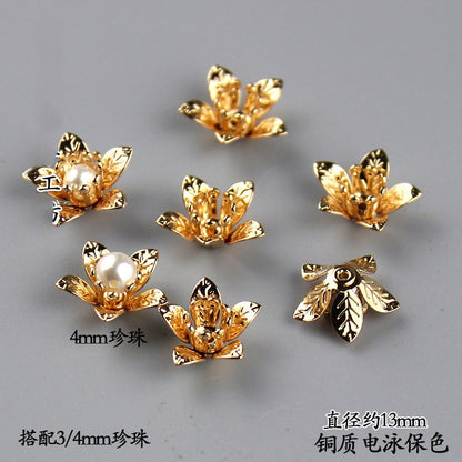 Copper Flower Bead Caps with Rhinestones - Flower Stamen Holders(#184-215)