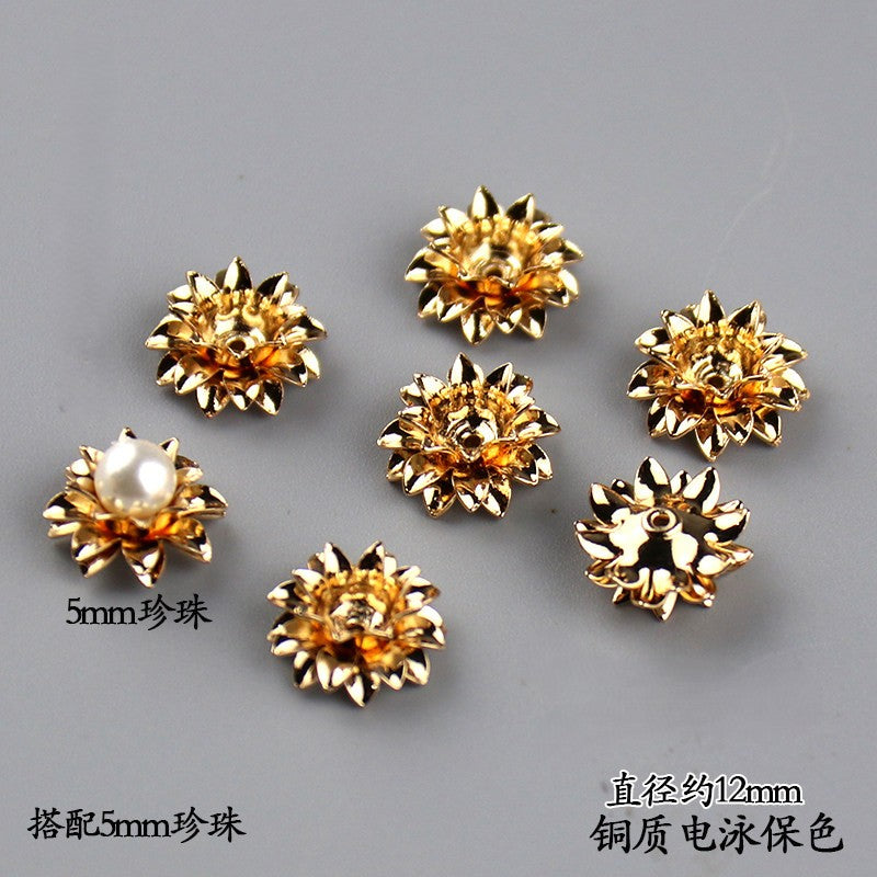 Copper Flower Bead Caps with Rhinestones - Flower Stamen Holders(#184-215)