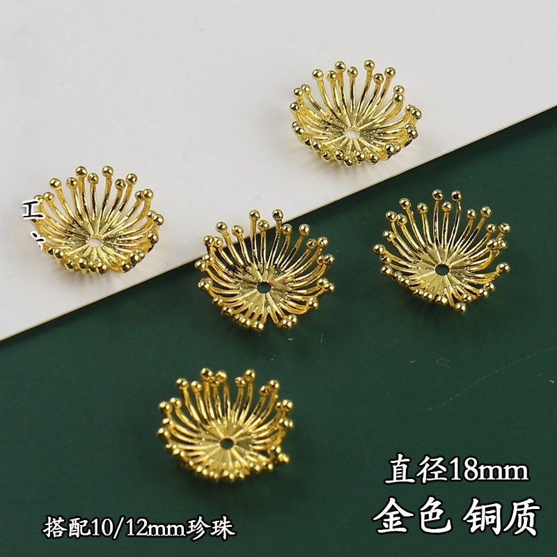 Copper Flower Bead Caps with Rhinestones - Flower Stamen Holders(#20-28)