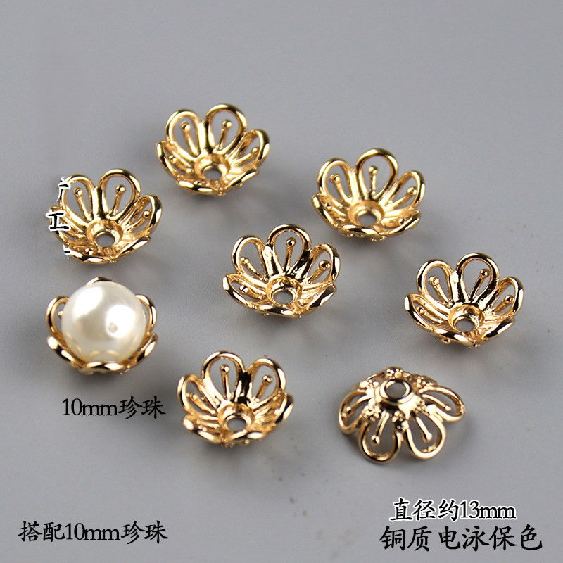 Copper Flower Bead Caps with Rhinestones - Flower Stamen Holders(#184-215)