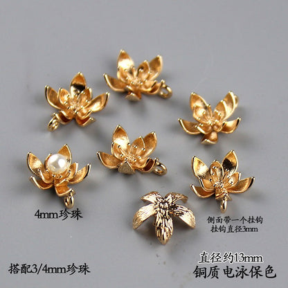 Copper Flower Bead Caps with Rhinestones - Flower Stamen Holders(#184-215)