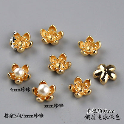 Copper Flower Bead Caps with Rhinestones - Flower Stamen Holders(#184-215)