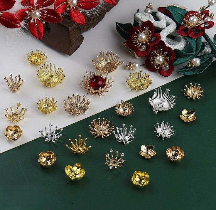 Copper Flower Bead Caps with Rhinestones - Flower Stamen Holders(#20-28)