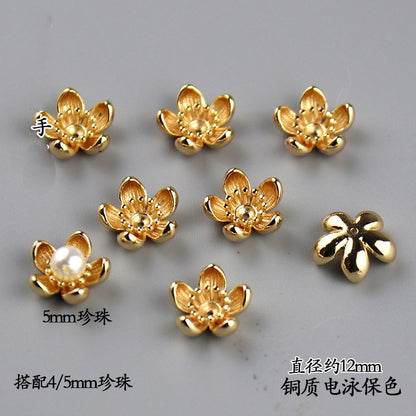 Copper Flower Bead Caps with Rhinestones - Flower Stamen Holders(#184-215)