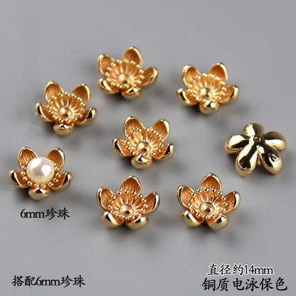 Copper Flower Bead Caps with Rhinestones - Flower Stamen Holders(#184-215)