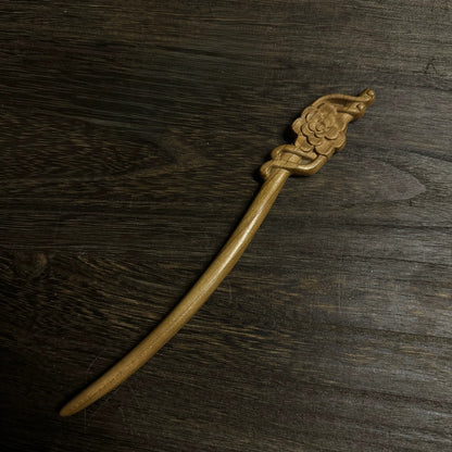 Natural Aged Peach Wood Hair Stick Set - Assorted Floral and Nature Designs Hairpins #老桃木簪合集