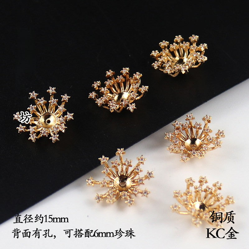 Copper Flower Bead Caps with Rhinestones - Flower Stamen Holders(#20-28)