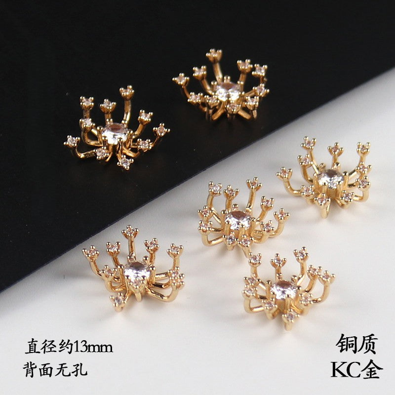 Copper Flower Bead Caps with Rhinestones - Flower Stamen Holders(#20-28)