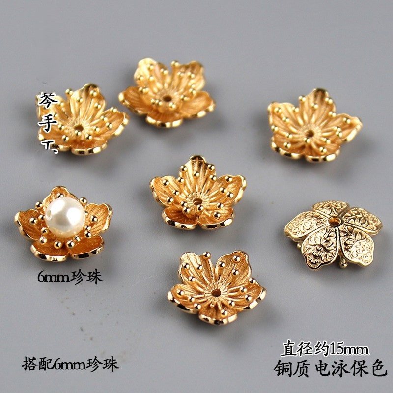 Copper Flower Bead Caps with Rhinestones - Flower Stamen Holders(#184-215)