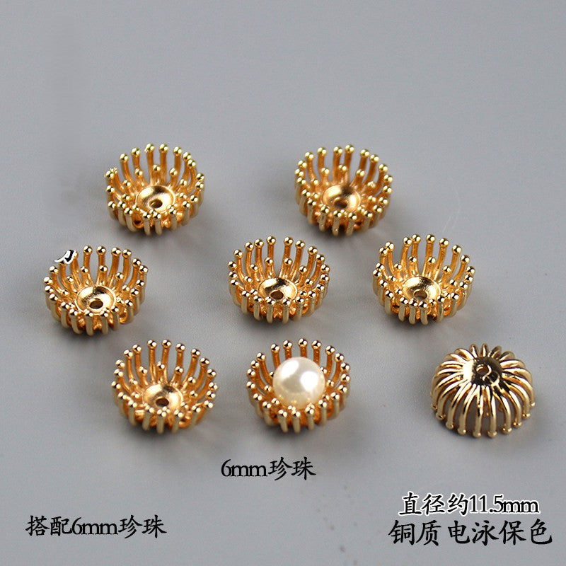 Copper Flower Bead Caps with Rhinestones - Flower Stamen Holders(#184-215)