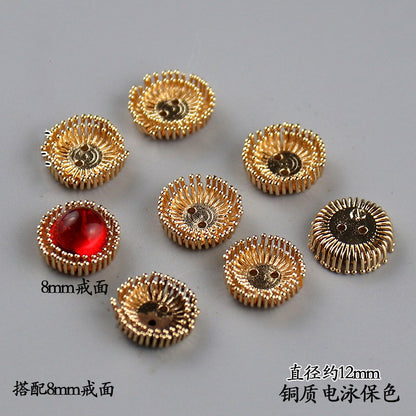 Copper Flower Bead Caps with Rhinestones - Flower Stamen Holders(#184-215)