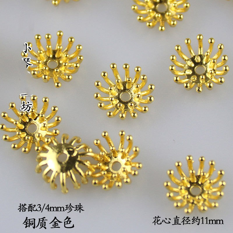 Copper Flower Bead Caps with Rhinestones - Flower Stamen Holders(#20-28)