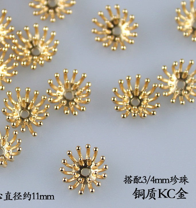 Copper Flower Bead Caps with Rhinestones - Flower Stamen Holders(#20-28)