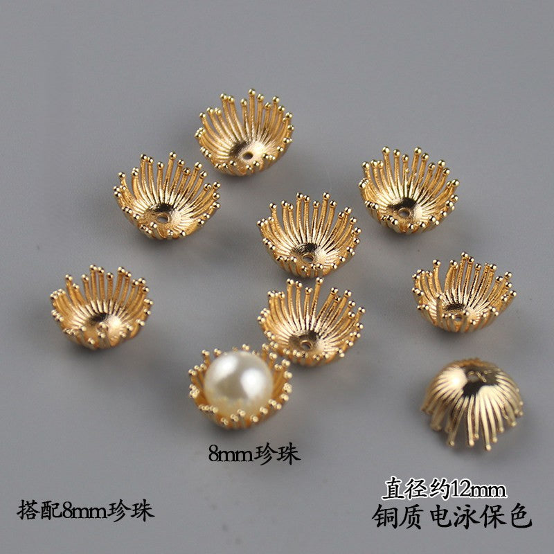 Copper Flower Bead Caps with Rhinestones - Flower Stamen Holders(#184-215)