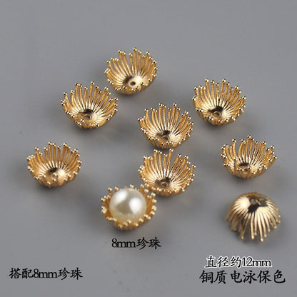 Copper Flower Bead Caps with Rhinestones - Flower Stamen Holders(#184-215)