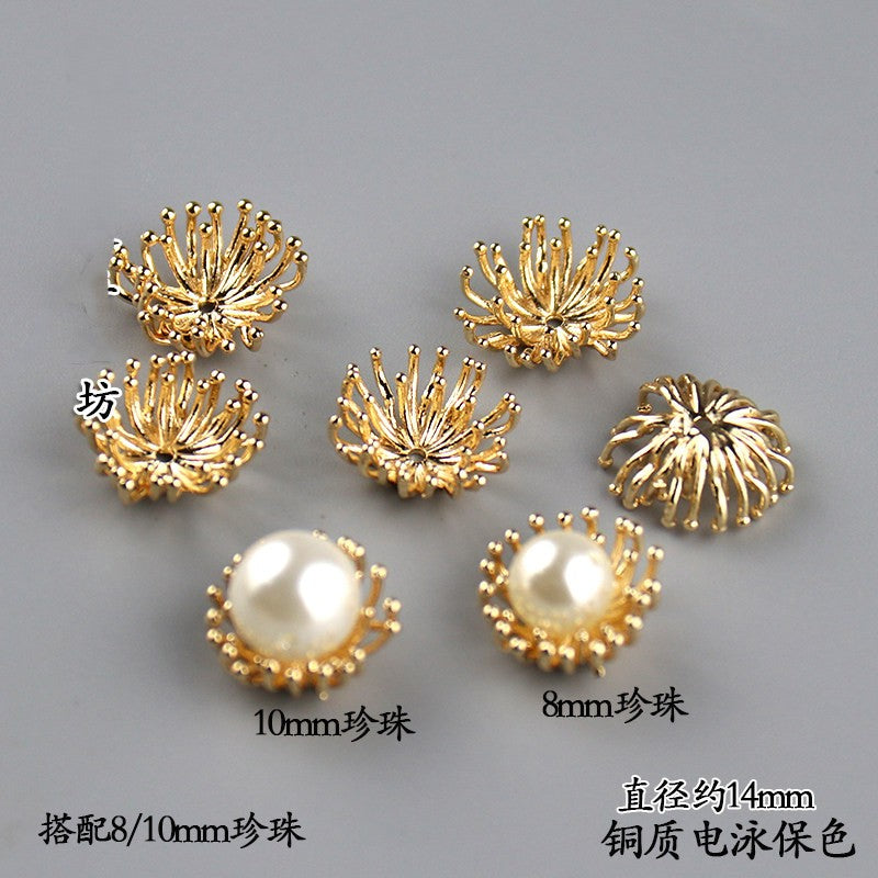 Copper Flower Bead Caps with Rhinestones - Flower Stamen Holders(#184-215)