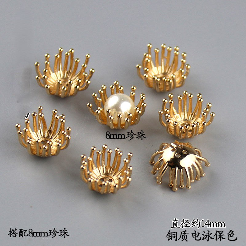 Copper Flower Bead Caps with Rhinestones - Flower Stamen Holders(#184-215)
