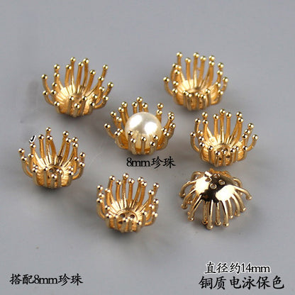 Copper Flower Bead Caps with Rhinestones - Flower Stamen Holders(#184-215)