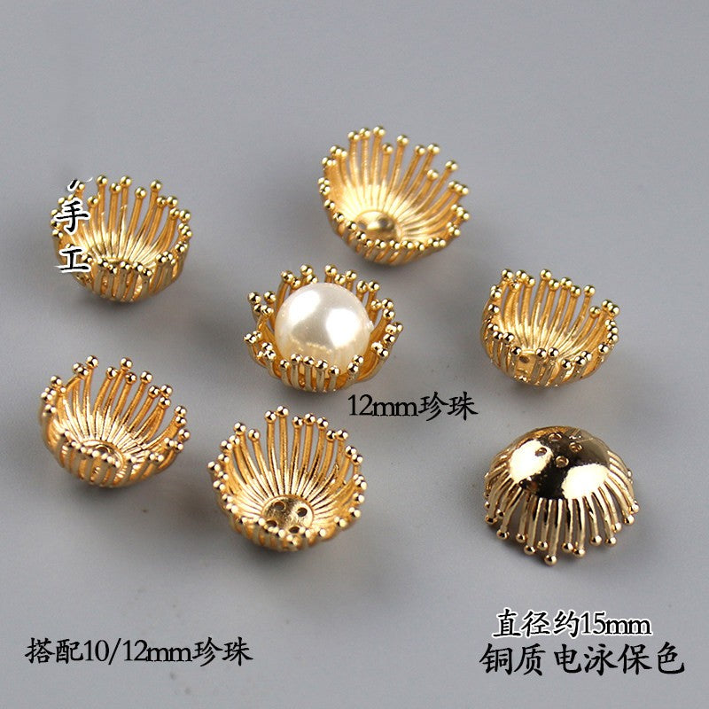 Copper Flower Bead Caps with Rhinestones - Flower Stamen Holders(#184-215)