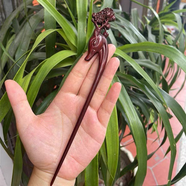 Natural Burmese Rosewood Hair Stick - Carved Wooden Hairpin Set for Women (小叶紫檀)