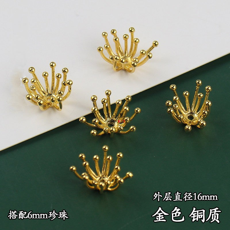 Copper Flower Bead Caps with Rhinestones - Flower Stamen Holders(#20-28)